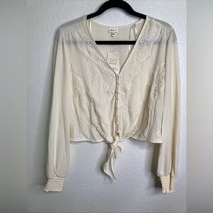 Self E Lace Trimmed V Neck Cropped Peasant Blouse Country Cowboy Festival Sz L